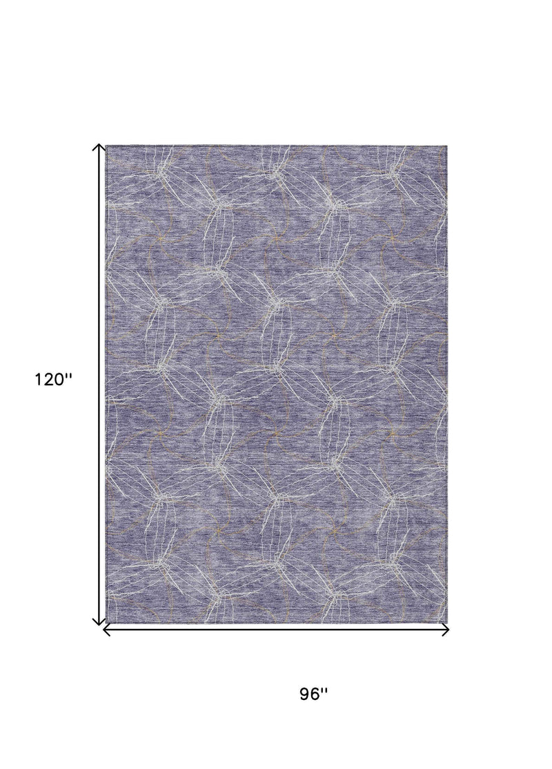 8' X 10' Purple And Ivory Geometric Washable Indoor Outdoor Area Rug