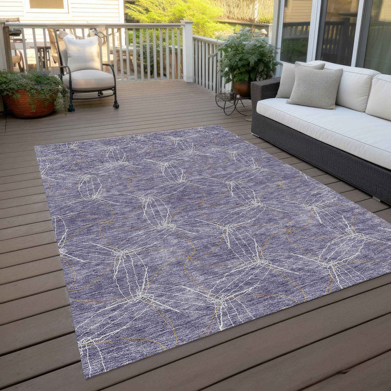 8' X 10' Purple And Ivory Geometric Washable Indoor Outdoor Area Rug