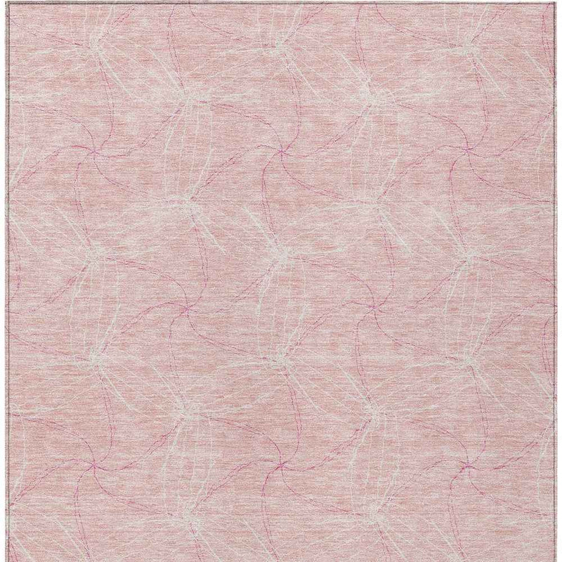 3' X 5' Pink And Ivory Geometric Washable Indoor Outdoor Area Rug