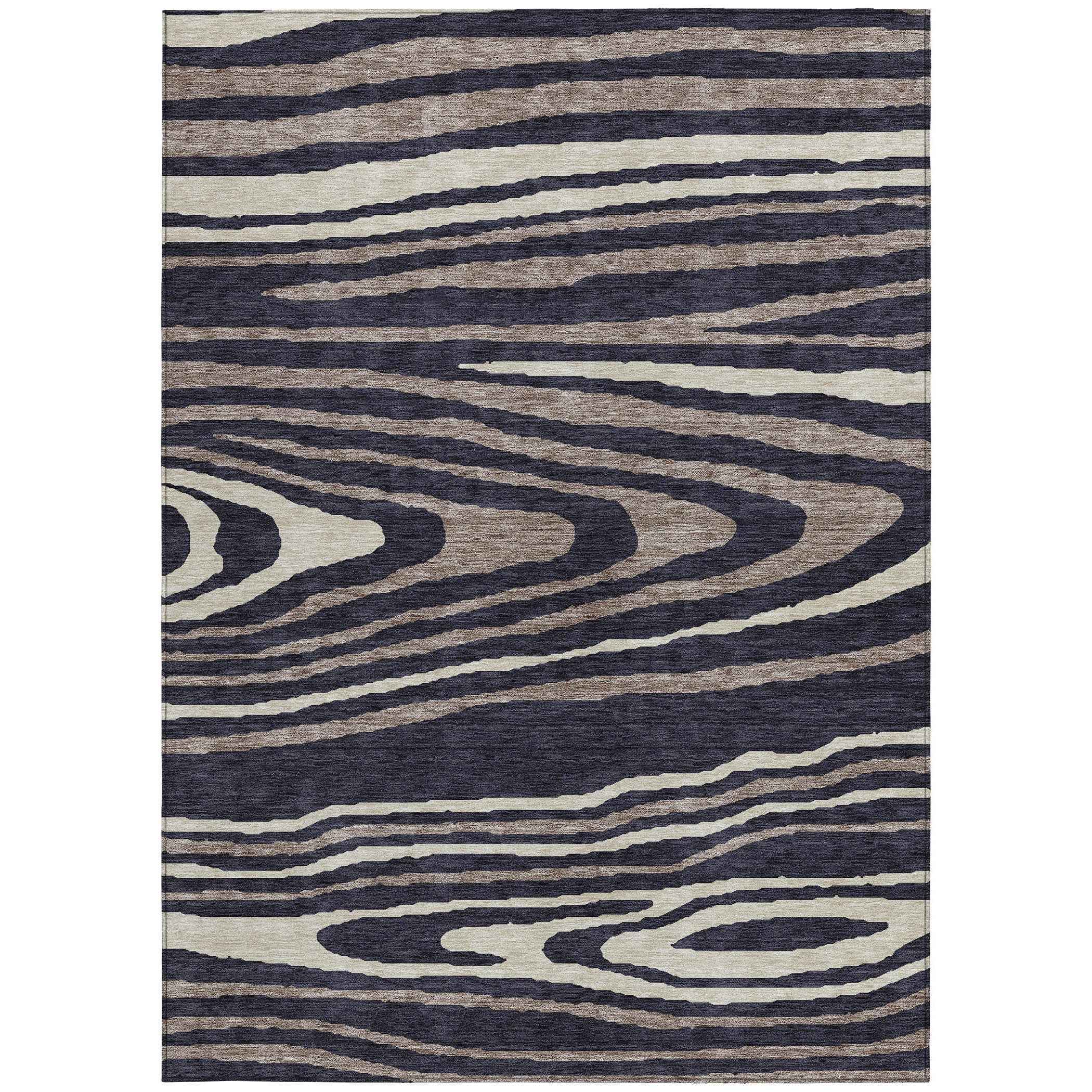 3' X 5' Black Taupe And Beige Faux Bois Washable Indoor Outdoor Area Rug