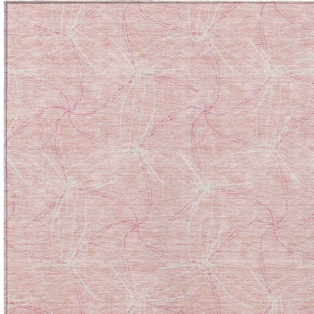 10' X 14' Pink And Ivory Geometric Washable Indoor Outdoor Area Rug