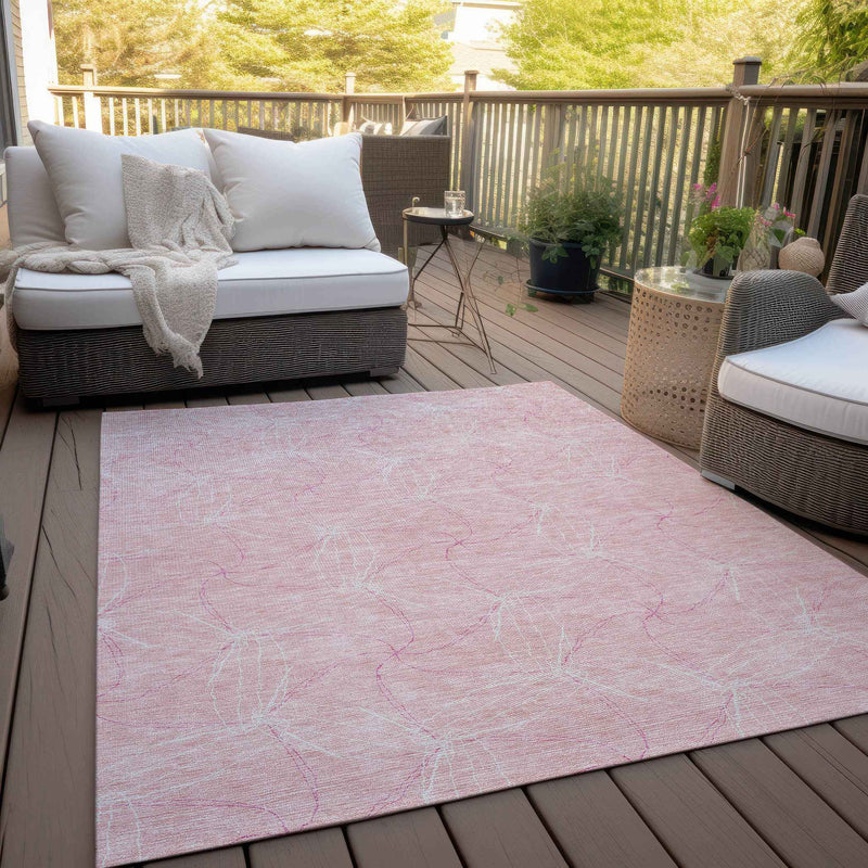 10' X 14' Pink And Ivory Geometric Washable Indoor Outdoor Area Rug