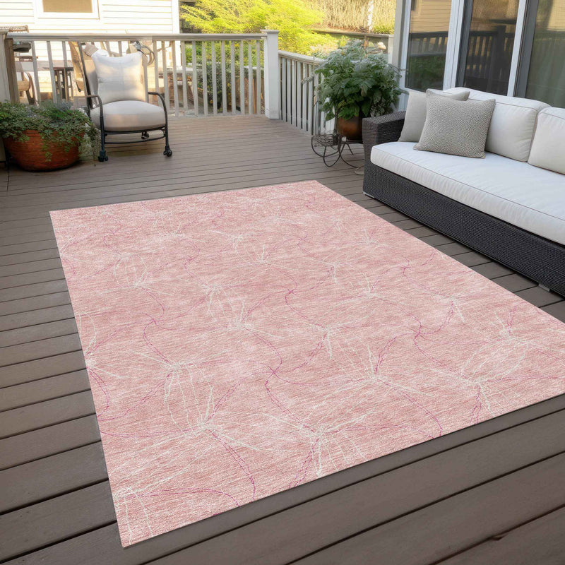 10' X 14' Pink And Ivory Geometric Washable Indoor Outdoor Area Rug