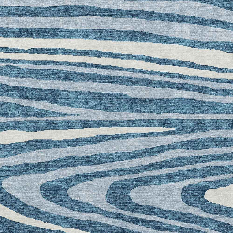 5' X 8' Navy Blue Denim Blue And Ivory Faux Bois Washable Indoor Outdoor Area Rug