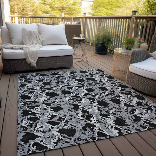 10' X 14' Black And Gray Abstract Washable Indoor Outdoor Area Rug