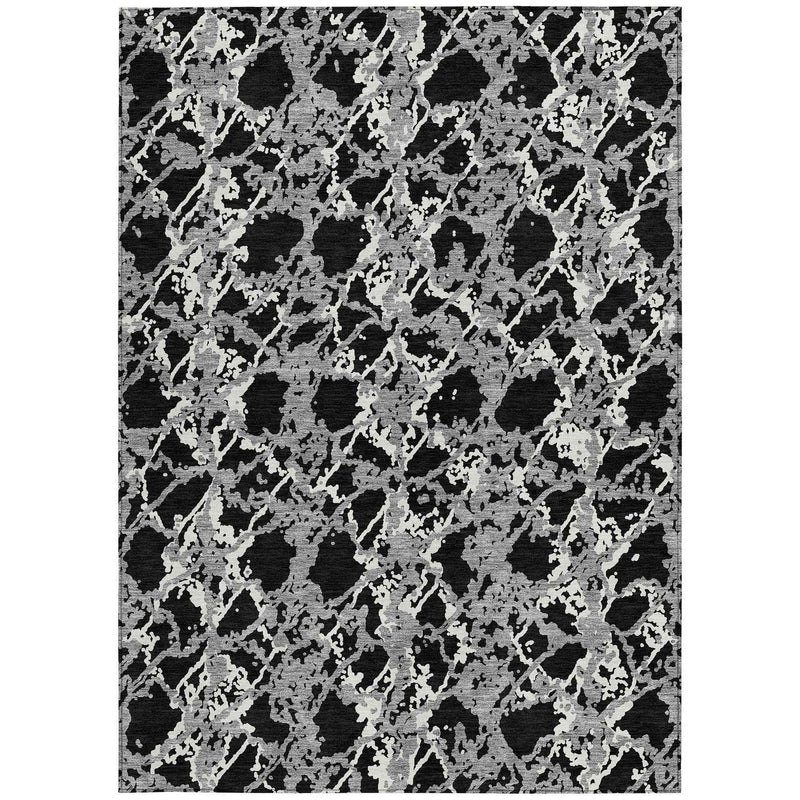10' X 14' Black And Gray Abstract Washable Indoor Outdoor Area Rug