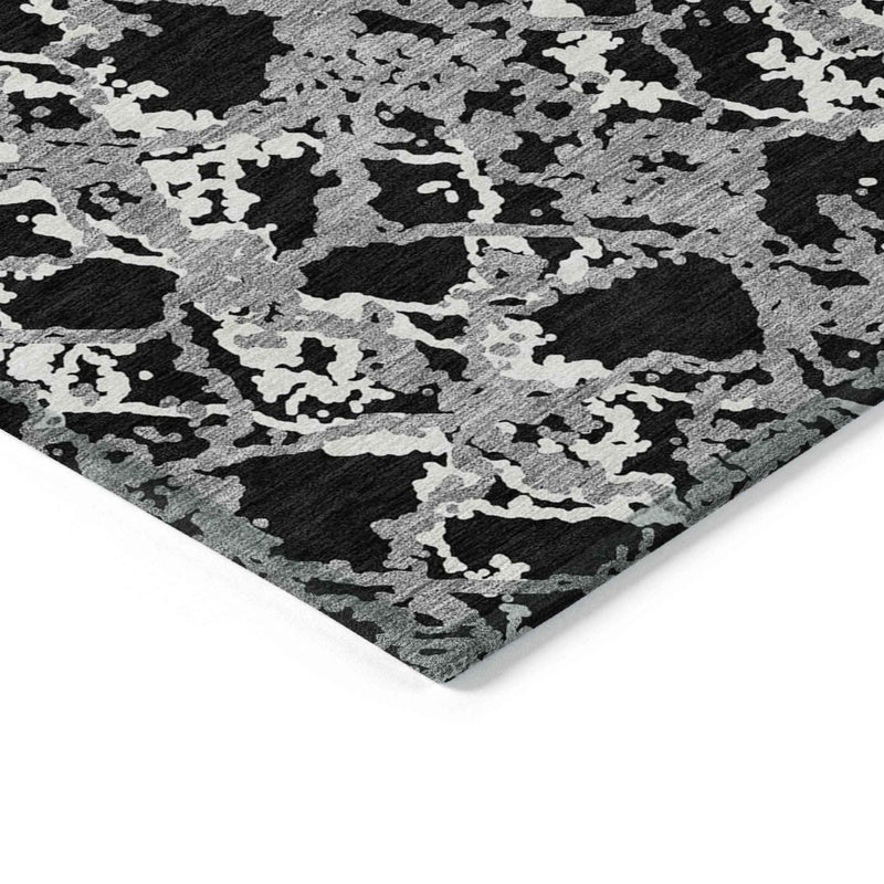 9' X 12' Black And Gray Abstract Washable Indoor Outdoor Area Rug