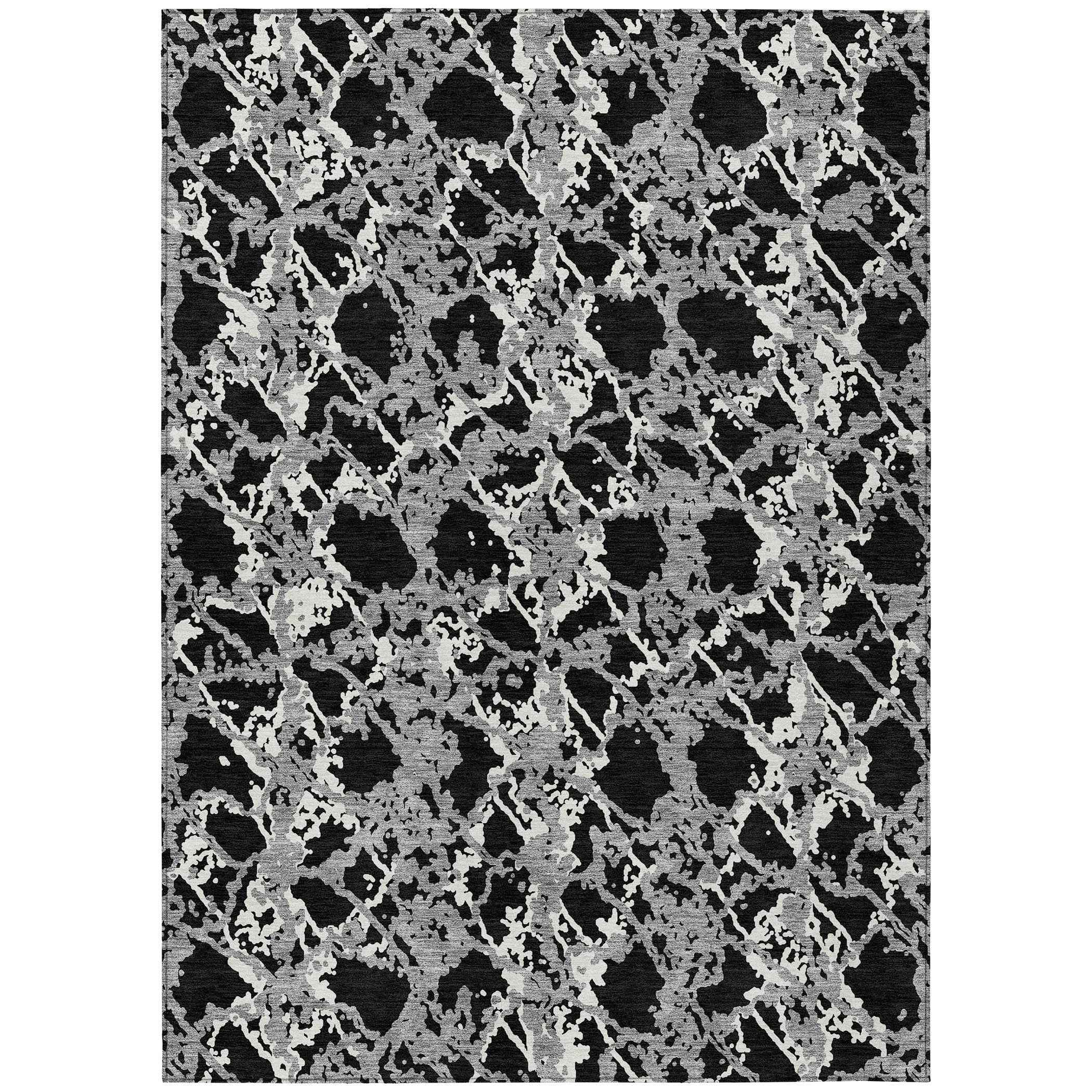9' X 12' Black And Gray Abstract Washable Indoor Outdoor Area Rug