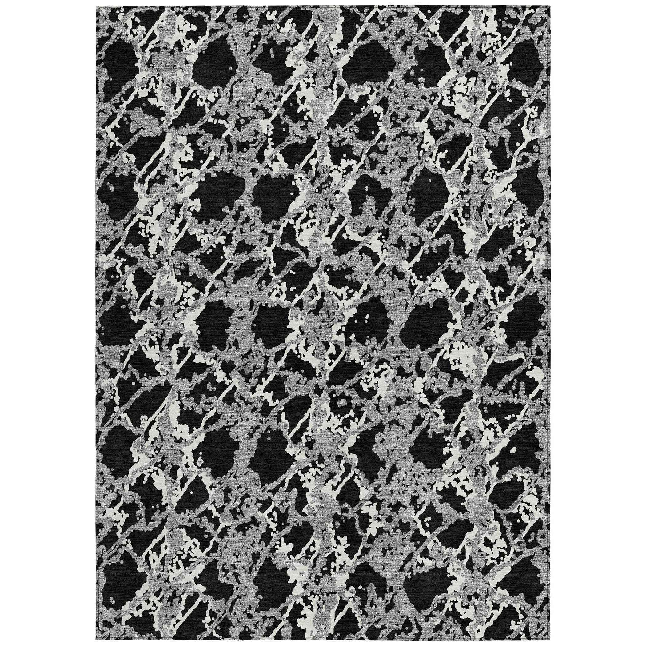 9' X 12' Black And Gray Abstract Washable Indoor Outdoor Area Rug