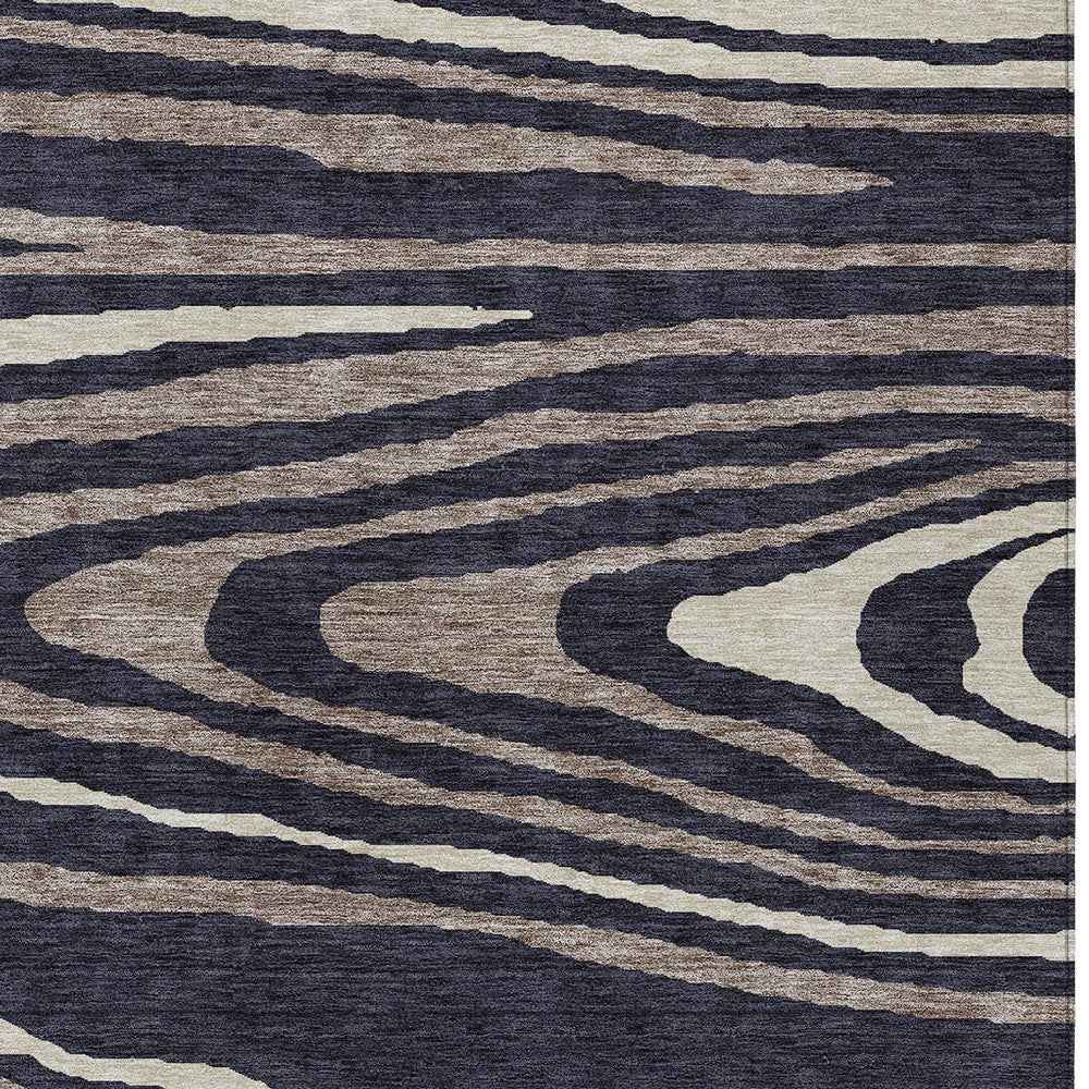 10' X 14' Black Taupe And Beige Faux Bois Washable Indoor Outdoor Area Rug