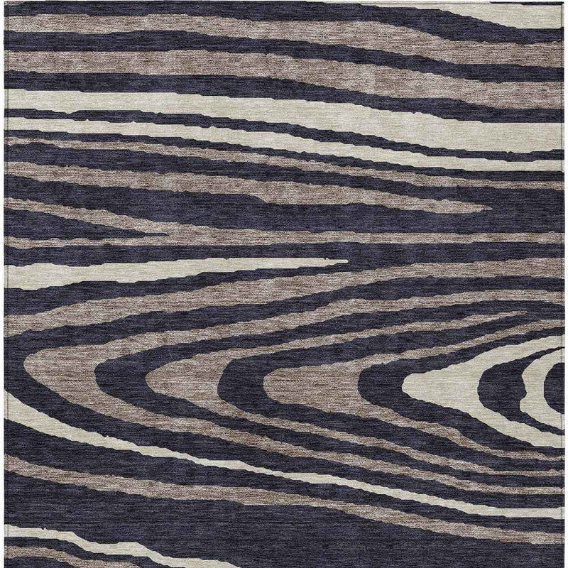 10' X 14' Black Taupe And Beige Faux Bois Washable Indoor Outdoor Area Rug