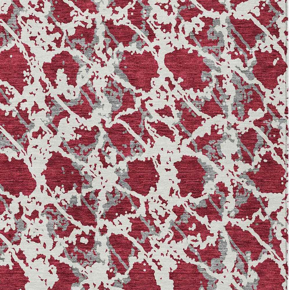 5' X 8' Burgundy And Ivory Abstract Washable Indoor Outdoor Area Rug