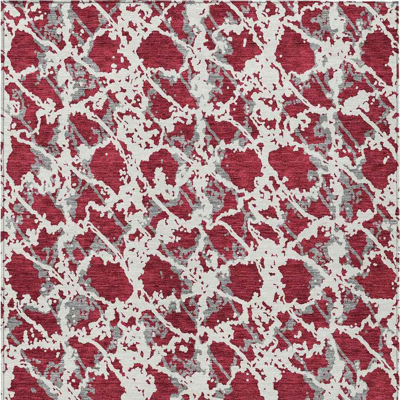 5' X 8' Burgundy And Ivory Abstract Washable Indoor Outdoor Area Rug