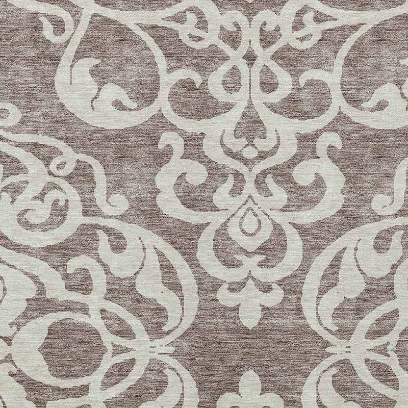5' X 8' Taupe And Ivory Damask Washable Indoor Outdoor Area Rug