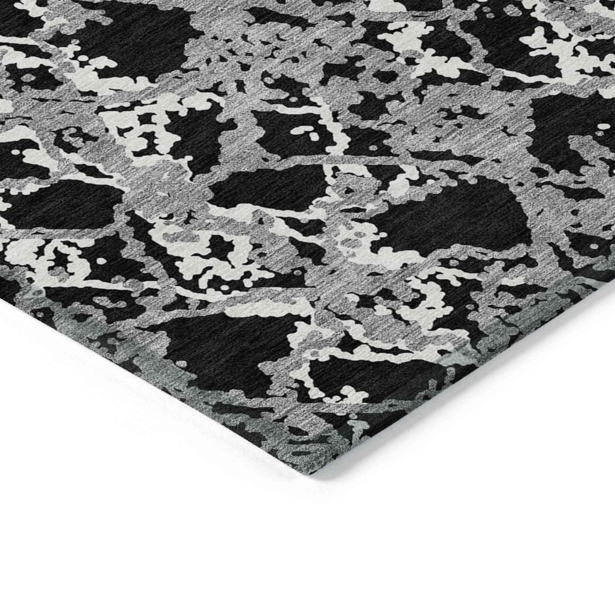 5' X 8' Black And Gray Abstract Washable Indoor Outdoor Area Rug
