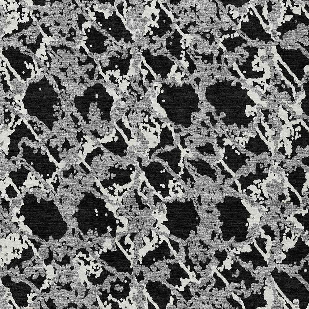 5' X 8' Black And Gray Abstract Washable Indoor Outdoor Area Rug