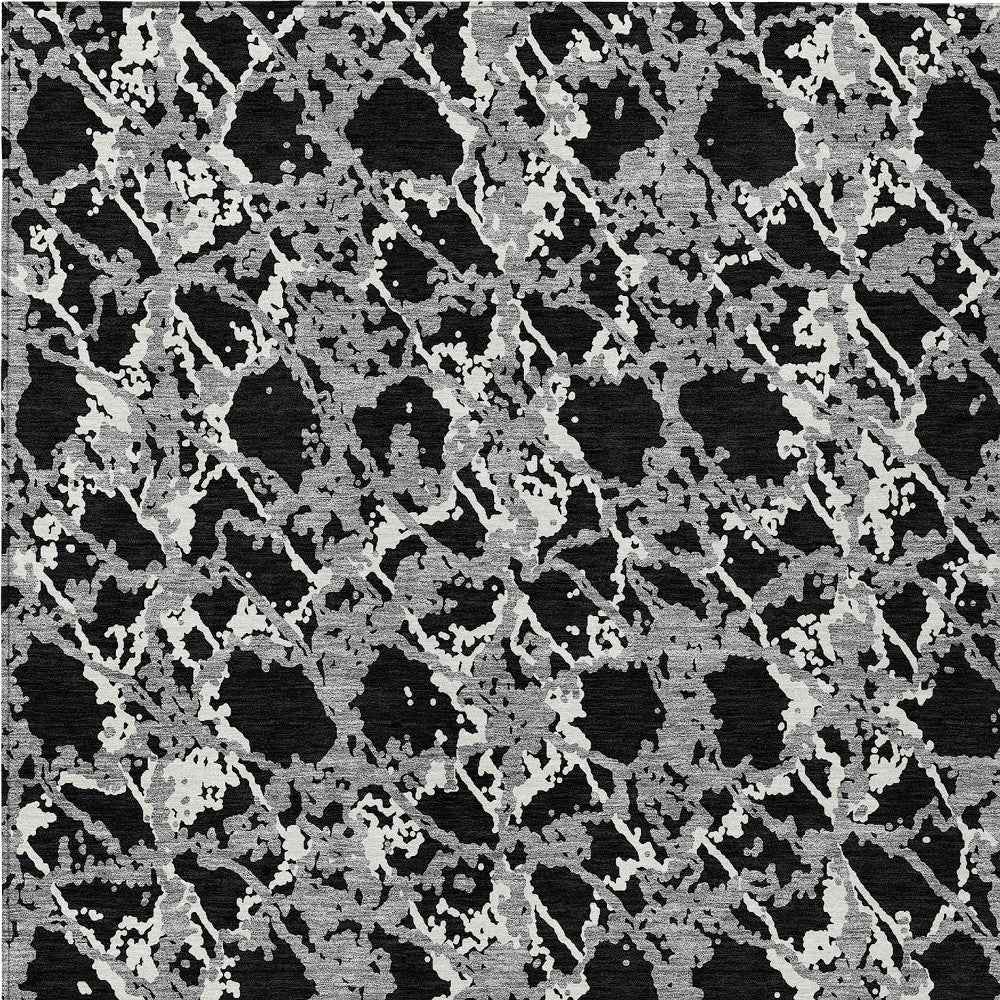 5' X 8' Black And Gray Abstract Washable Indoor Outdoor Area Rug