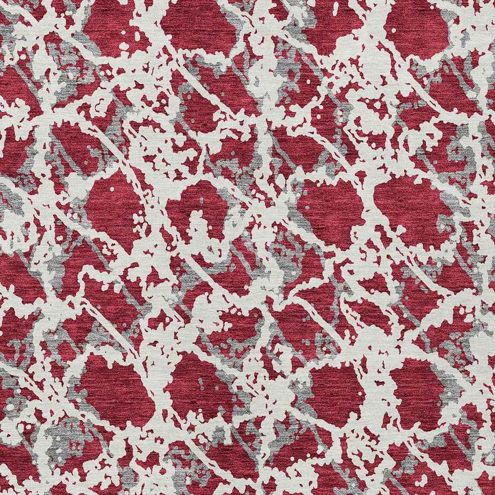 8' X 10' Burgundy And Ivory Abstract Washable Indoor Outdoor Area Rug