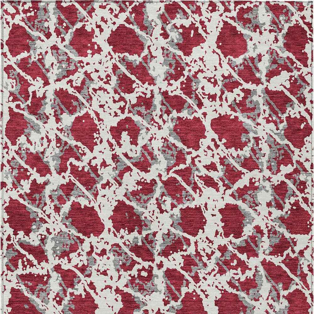 8' X 10' Burgundy And Ivory Abstract Washable Indoor Outdoor Area Rug