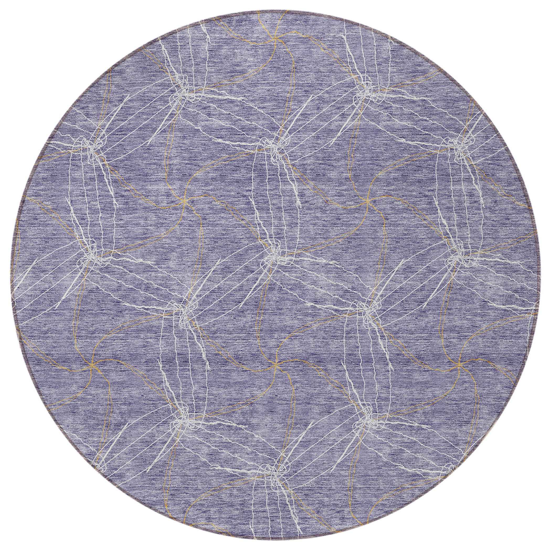 8' Purple And Ivory Round Geometric Washable Indoor Outdoor Area Rug