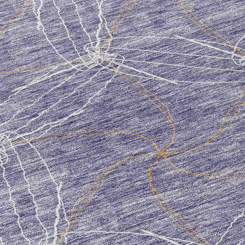 8' Purple And Ivory Round Geometric Washable Indoor Outdoor Area Rug