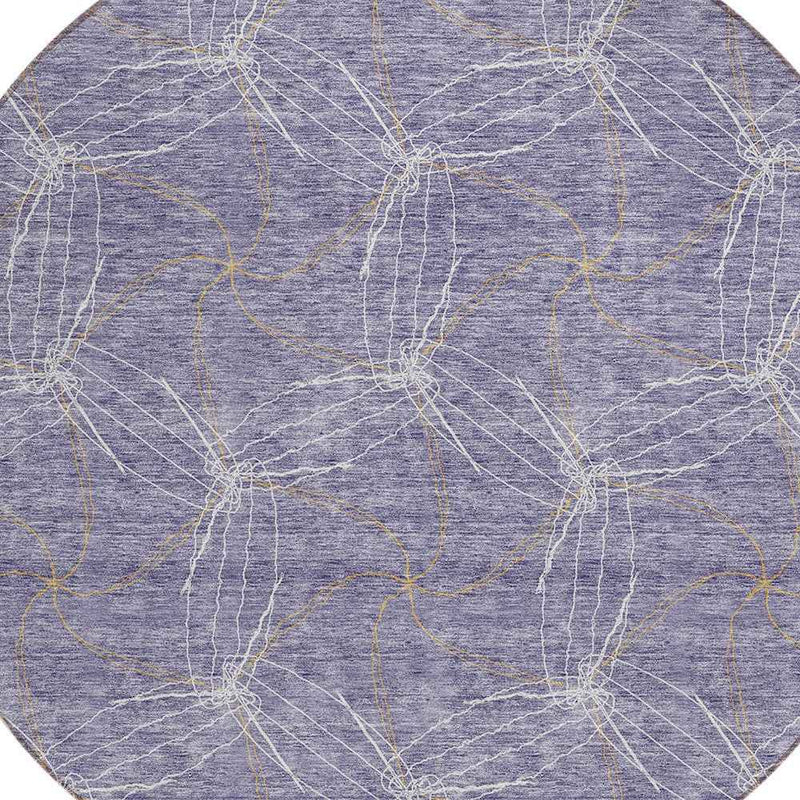 8' Purple And Ivory Round Geometric Washable Indoor Outdoor Area Rug
