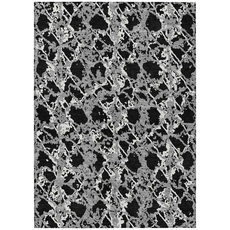 3' X 5' Black And Gray Abstract Washable Indoor Outdoor Area Rug