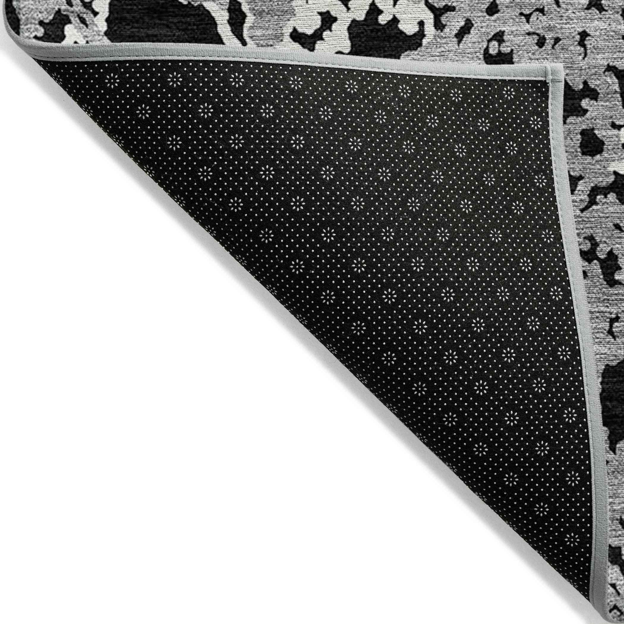 3' X 5' Black And Gray Abstract Washable Indoor Outdoor Area Rug