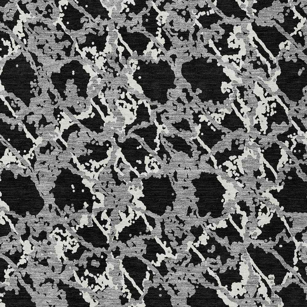 3' X 5' Black And Gray Abstract Washable Indoor Outdoor Area Rug