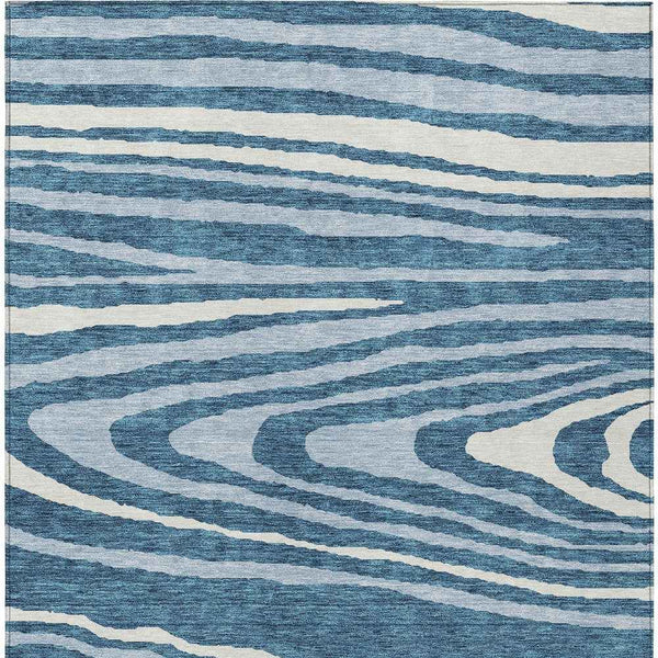 9' X 12' Navy Blue Denim Blue And Ivory Faux Bois Washable Indoor Outdoor Area Rug