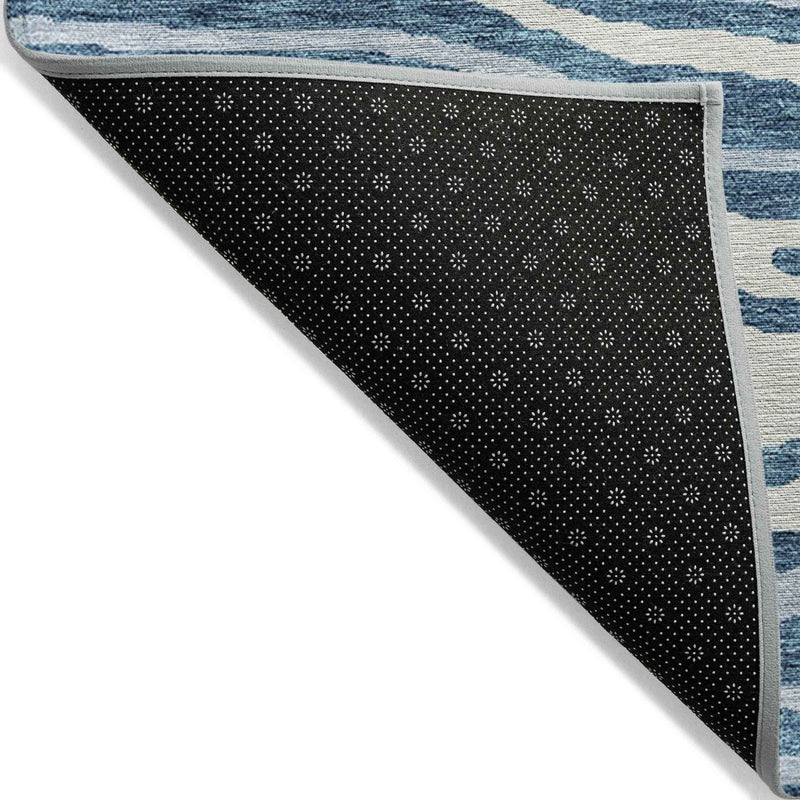 8' X 10' Navy Blue Denim Blue And Ivory Faux Bois Washable Indoor Outdoor Area Rug