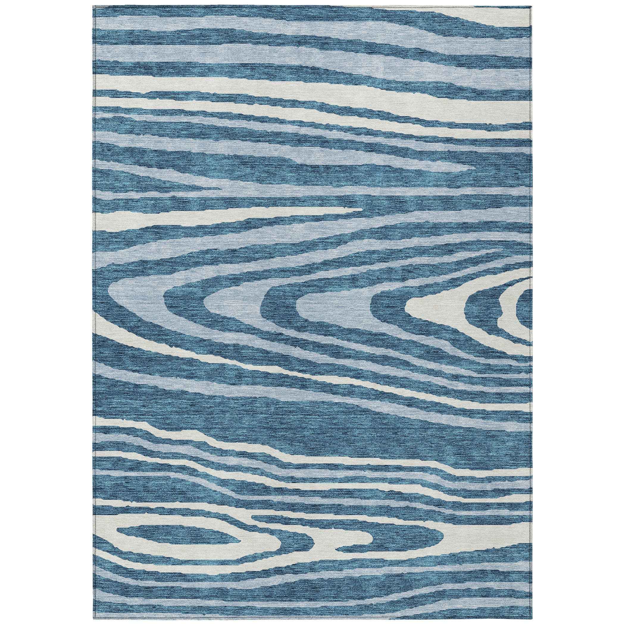 8' X 10' Navy Blue Denim Blue And Ivory Faux Bois Washable Indoor Outdoor Area Rug