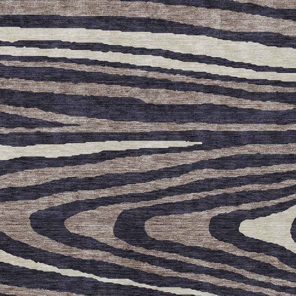 8' X 10' Black Taupe And Beige Faux Bois Washable Indoor Outdoor Area Rug