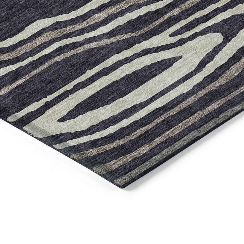 8' X 10' Black Taupe And Beige Faux Bois Washable Indoor Outdoor Area Rug