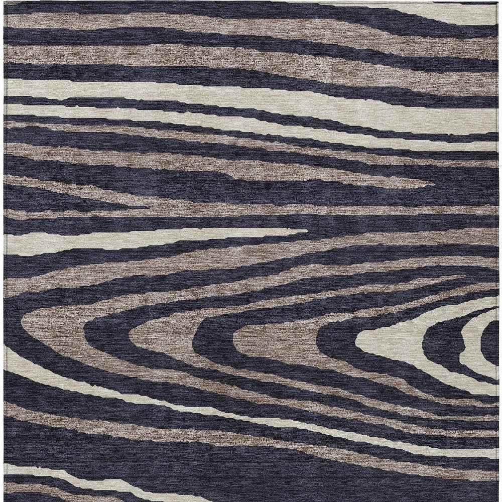 8' X 10' Black Taupe And Beige Faux Bois Washable Indoor Outdoor Area Rug