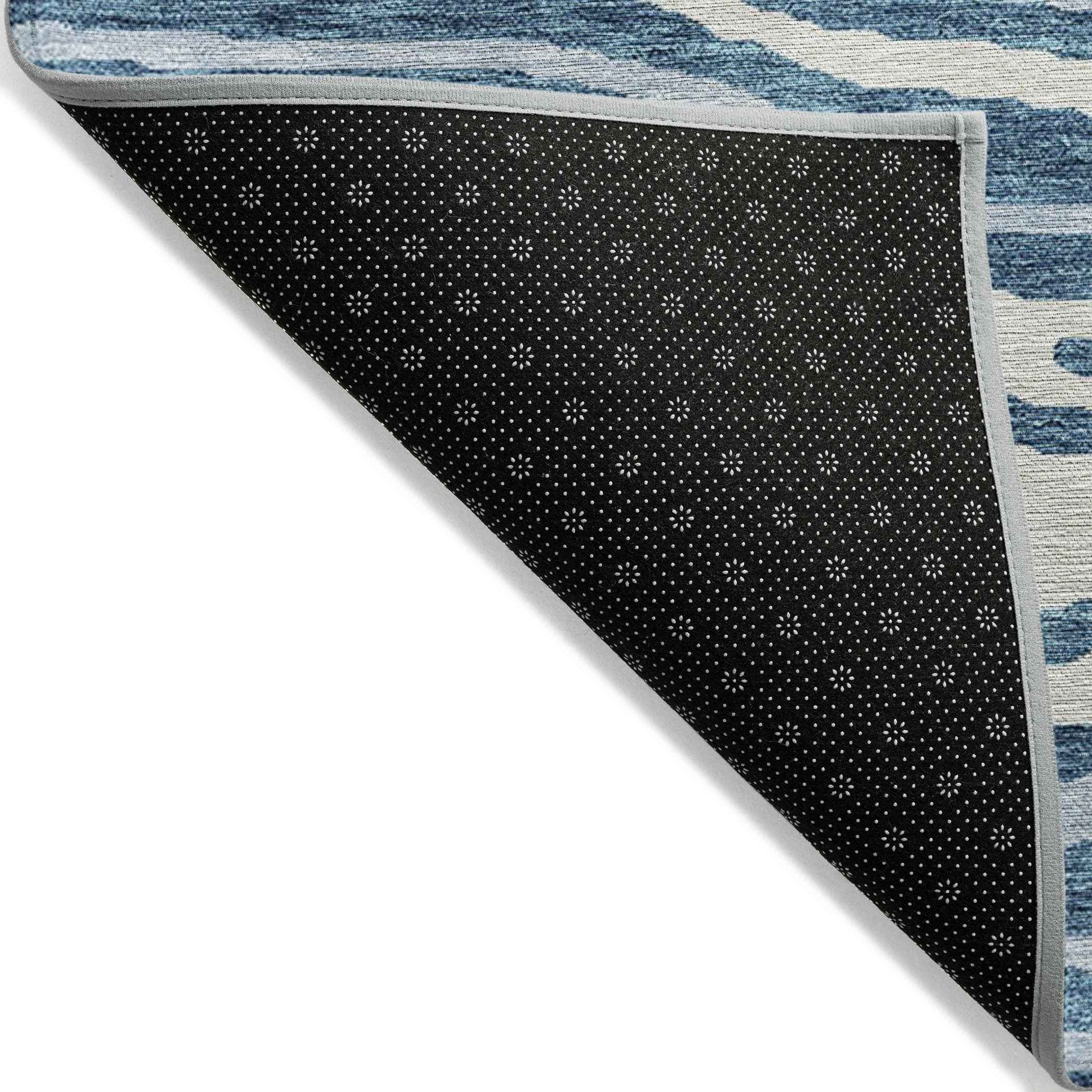 3' X 5' Navy Blue Denim Blue And Ivory Faux Bois Washable Indoor Outdoor Area Rug