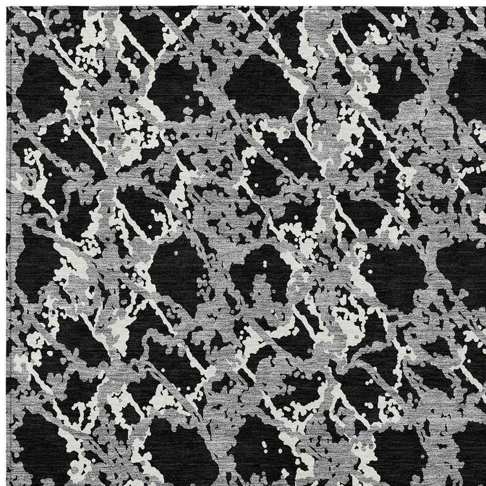 8' X 10' Black And Gray Abstract Washable Indoor Outdoor Area Rug