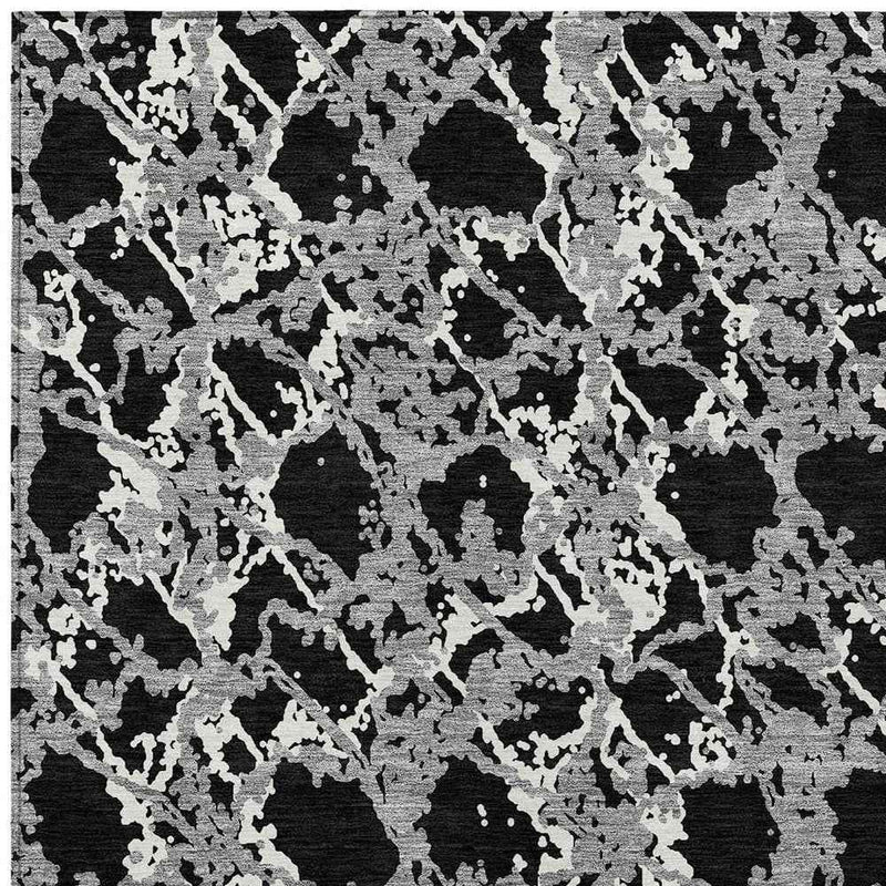 8' X 10' Black And Gray Abstract Washable Indoor Outdoor Area Rug