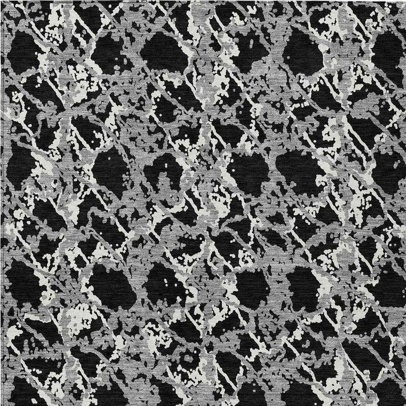 8' X 10' Black And Gray Abstract Washable Indoor Outdoor Area Rug