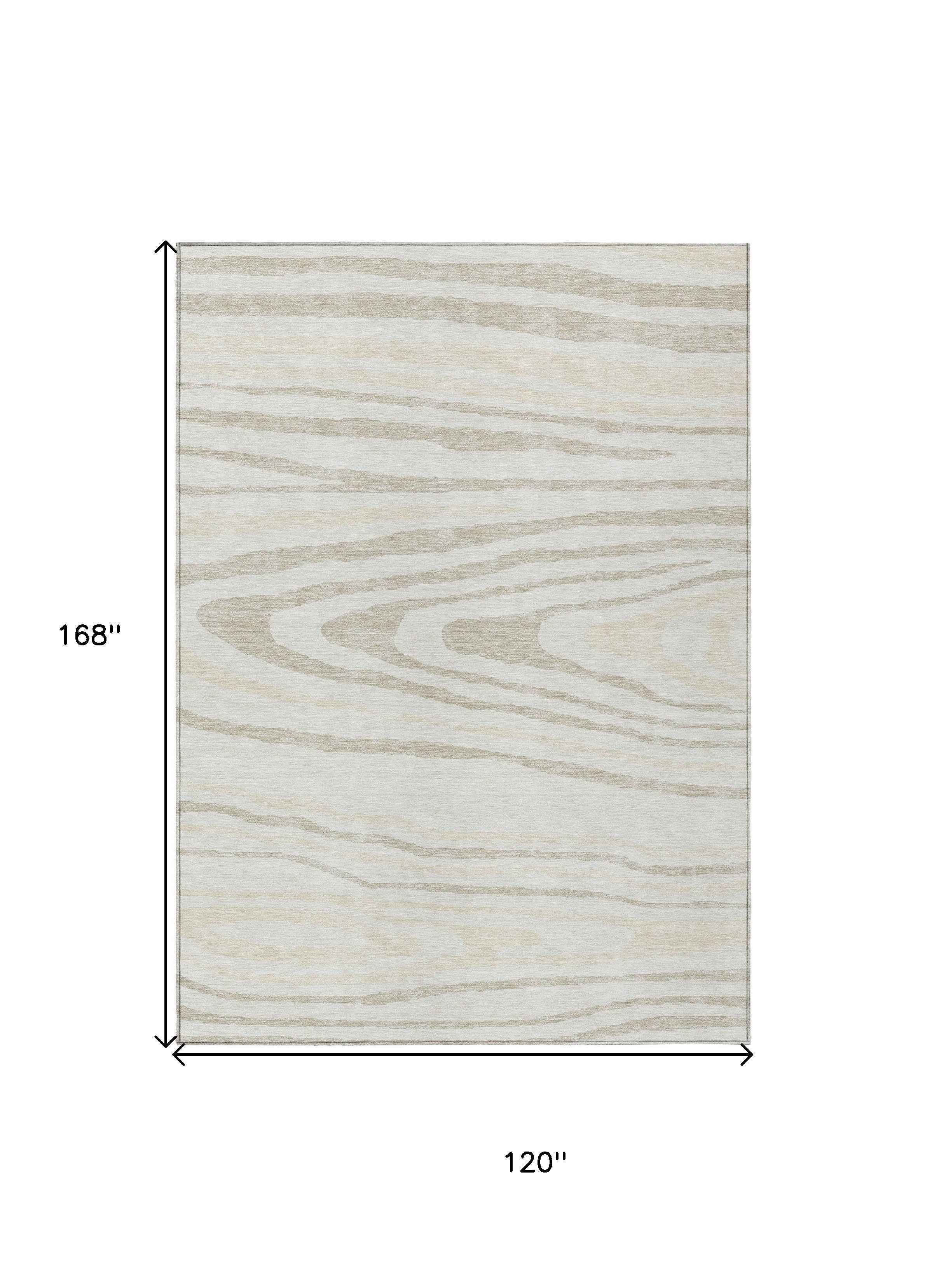 10' X 14' Ivory Beige And Taupe Faux Bois Washable Indoor Outdoor Area Rug
