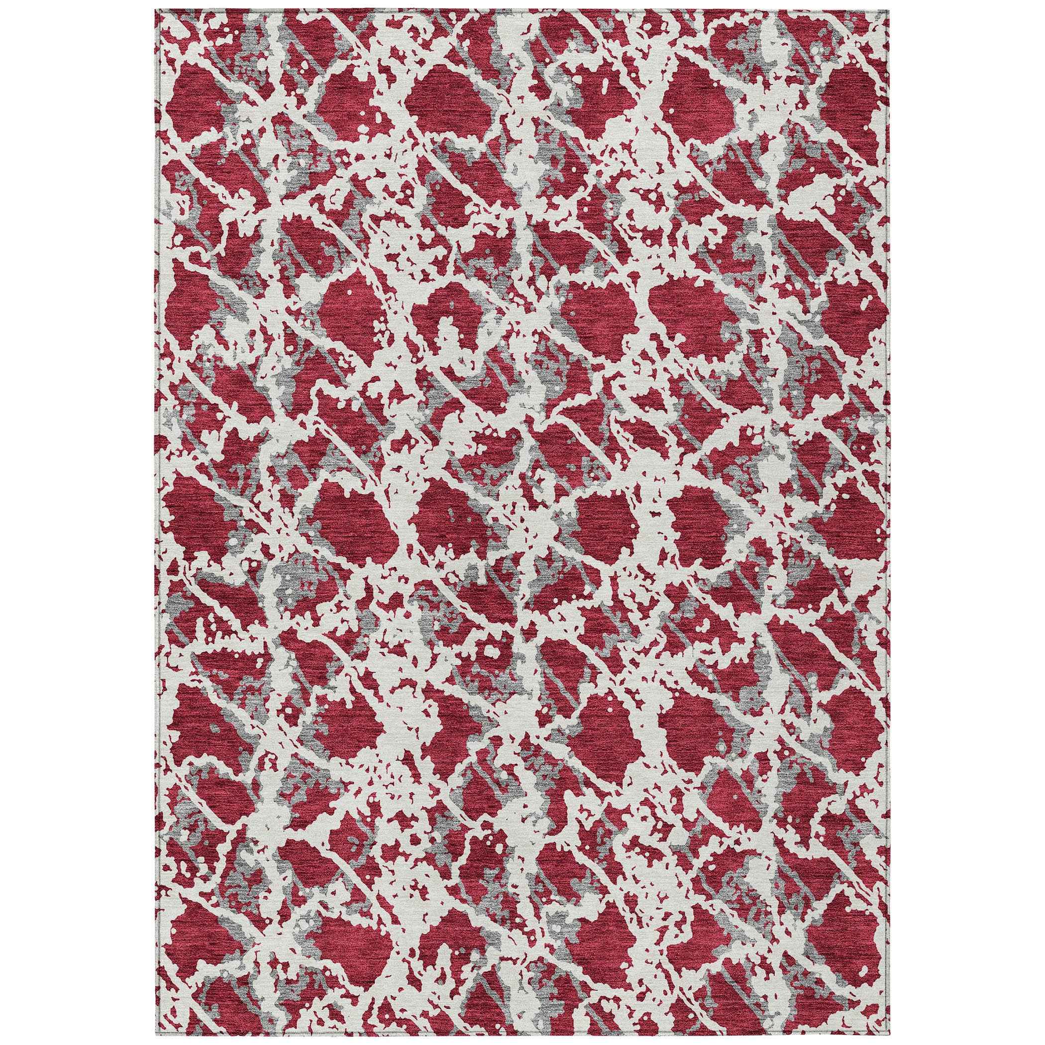 10' X 14' Burgundy And Ivory Abstract Washable Indoor Outdoor Area Rug