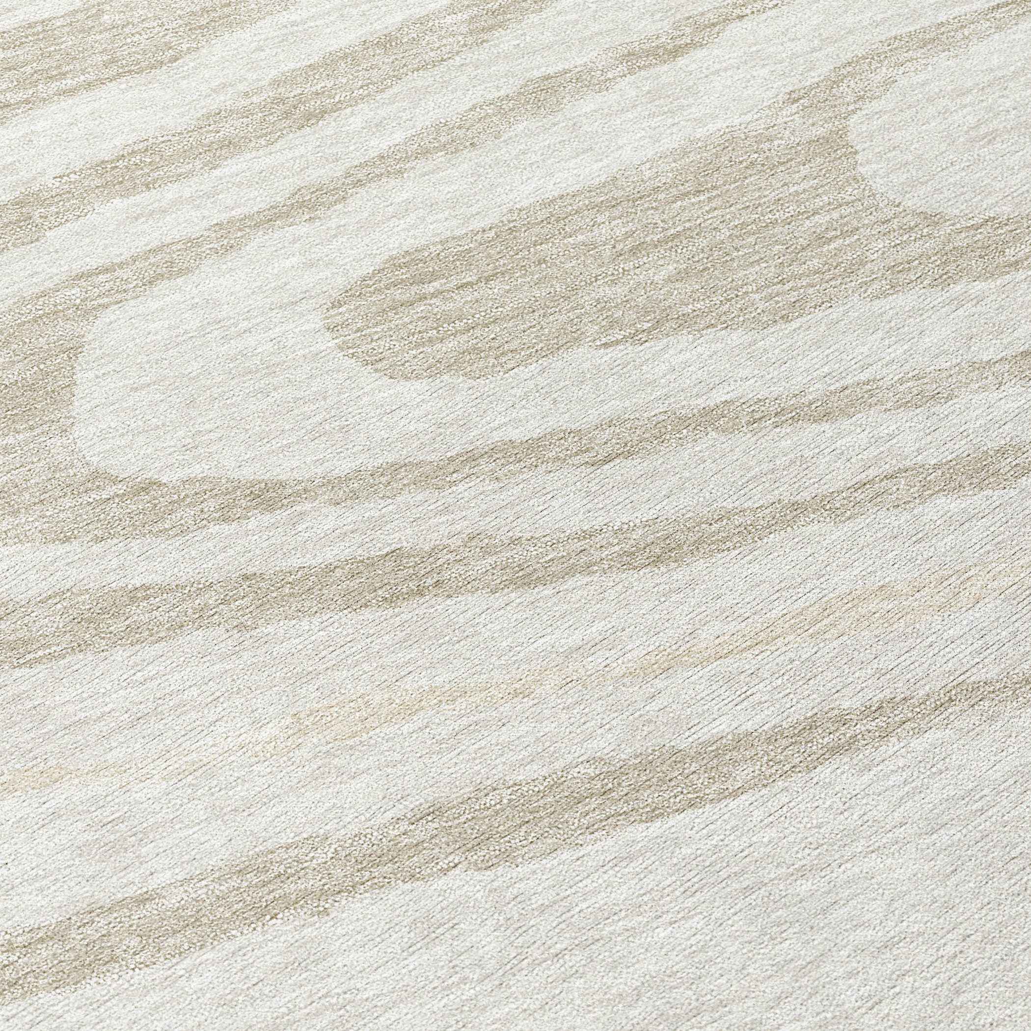 8' Ivory Beige And Taupe Round Faux Bois Washable Indoor Outdoor Area Rug