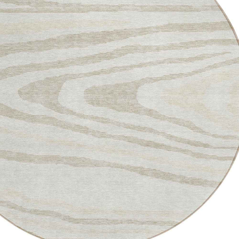 8' Ivory Beige And Taupe Round Faux Bois Washable Indoor Outdoor Area Rug