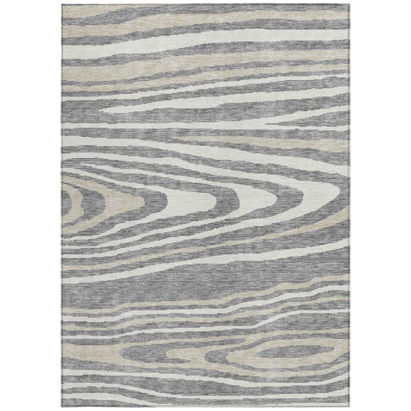 10' X 14' Gray Ivory And Beige Faux Bois Washable Indoor Outdoor Area Rug