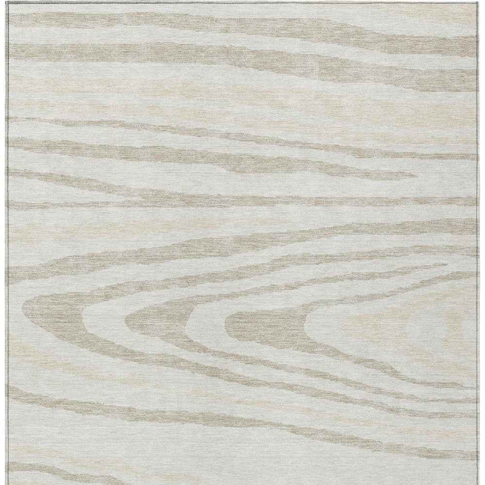 9' X 12' Ivory Beige And Taupe Faux Bois Washable Indoor Outdoor Area Rug