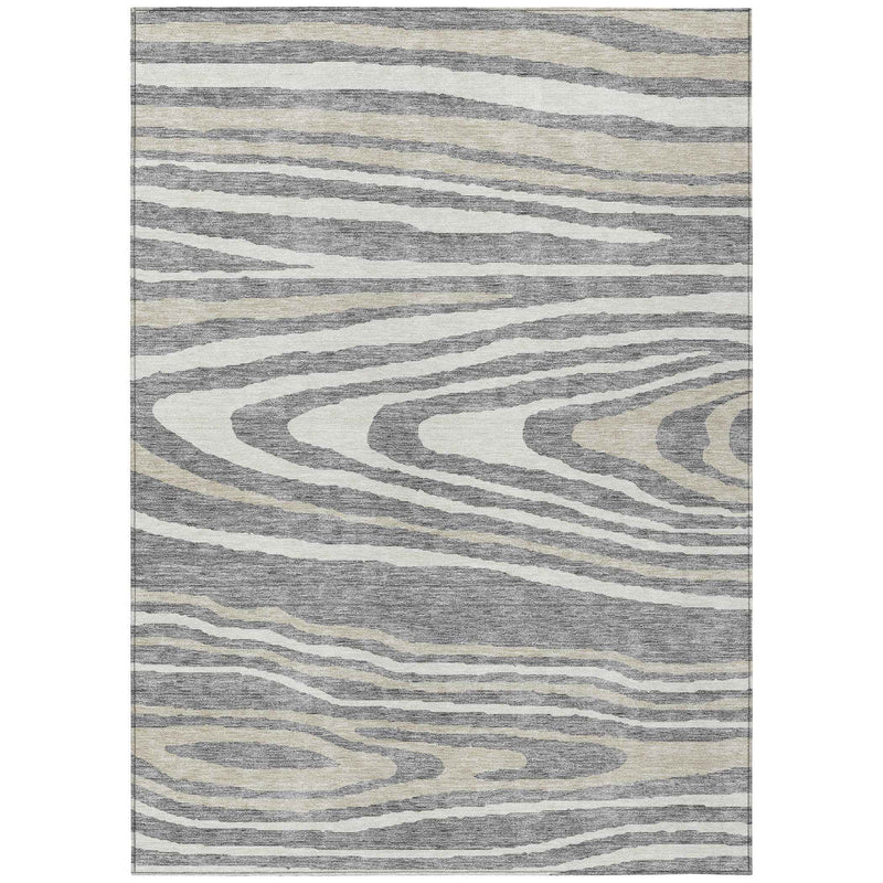 10' X 14' Gray Ivory And Beige Faux Bois Washable Indoor Outdoor Area Rug