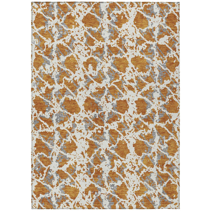 3' X 5' Copper And Ivory Abstract Washable Indoor Outdoor Area Rug