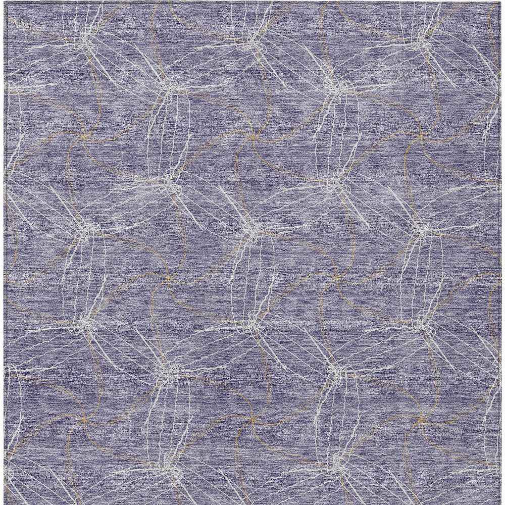 3' X 5' Purple And Ivory Geometric Washable Indoor Outdoor Area Rug