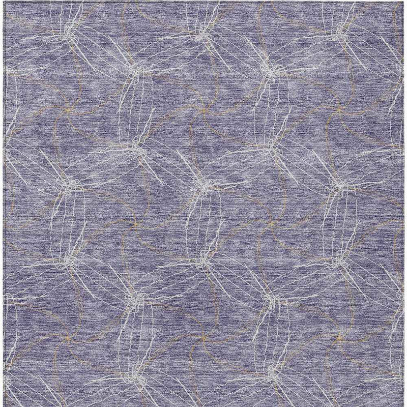 3' X 5' Purple And Ivory Geometric Washable Indoor Outdoor Area Rug