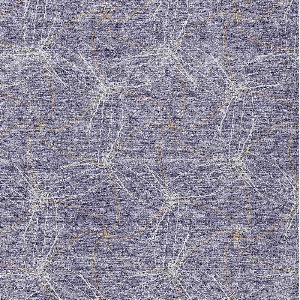 3' X 5' Purple And Ivory Geometric Washable Indoor Outdoor Area Rug